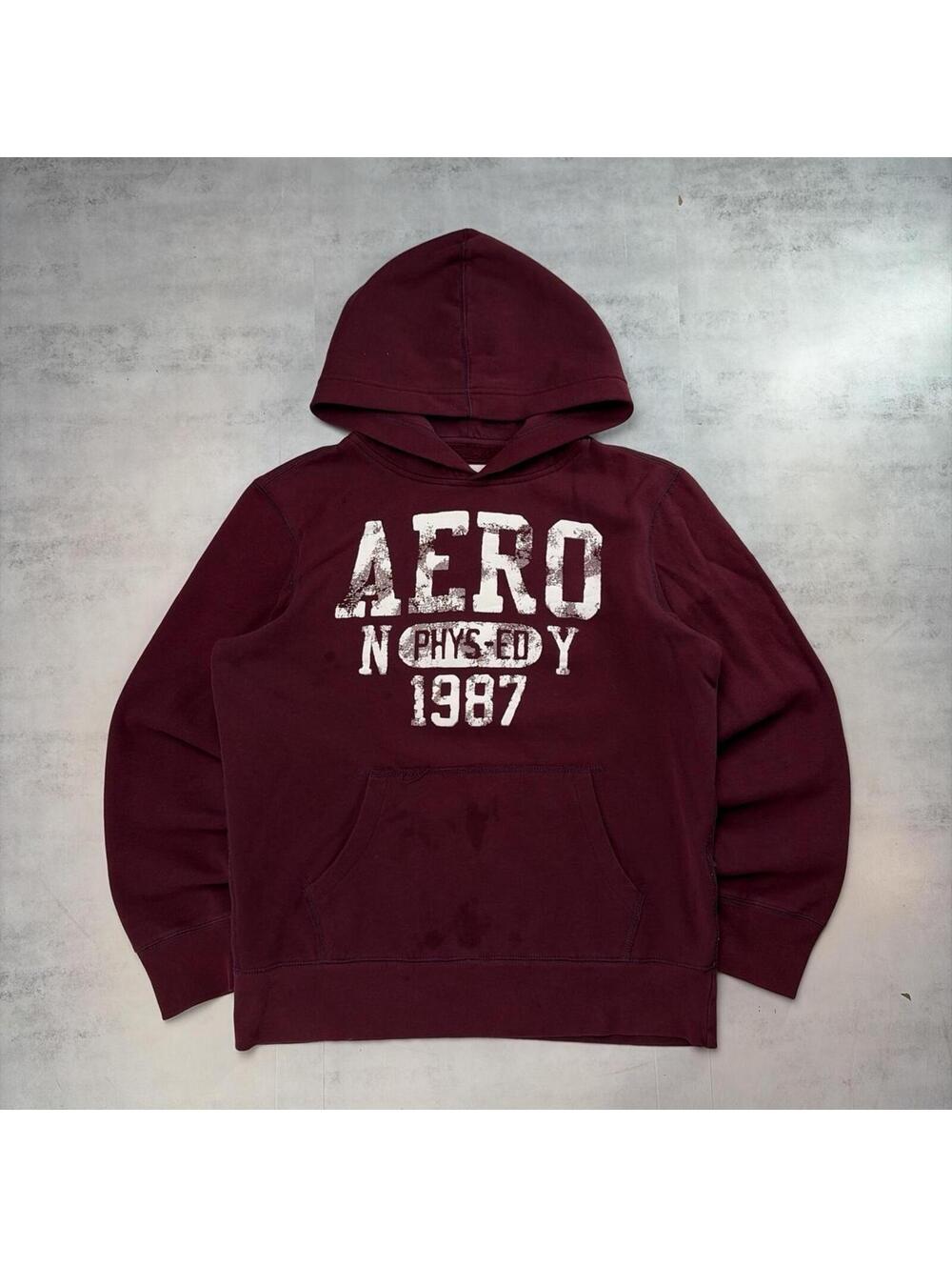 Y2K Burgundy Aeropostale Grunge Skater Distressed Hoodie